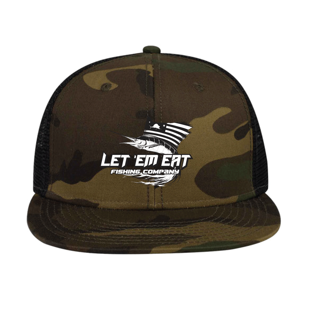 Camo & Black 6 Panel Cap - Stealthy Angler's Hat